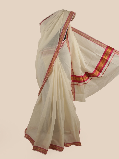 

Pothys Off White & Red Pure Cotton Kasavu Saree