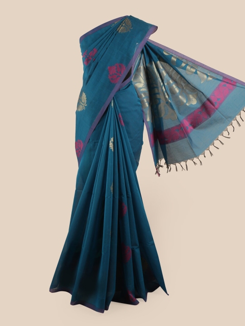 

Pothys Blue & Pink Floral Silk Cotton Saree