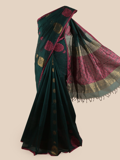 

Pothys Green & Gold-Toned Floral Silk Cotton Saree
