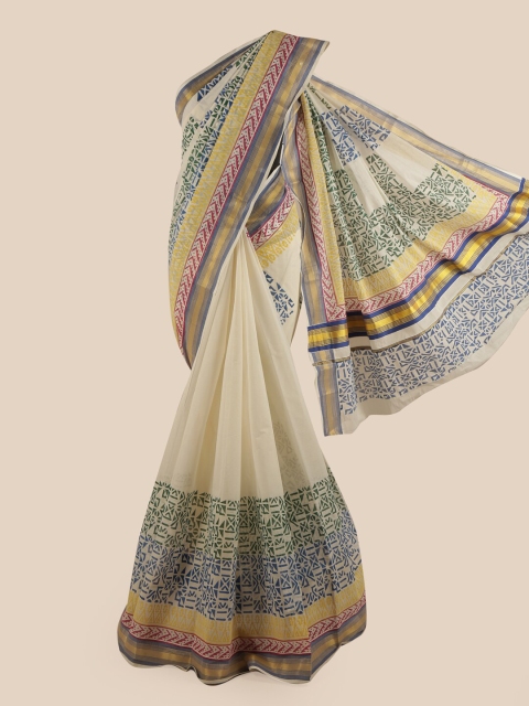 

Pothys Off White & Pink Pure Cotton Kasavu Saree