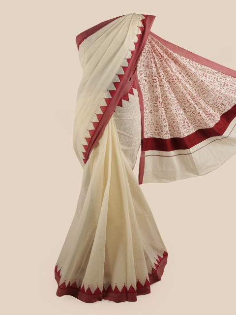 

Pothys Off White & Red Pure Cotton Kasavu Saree