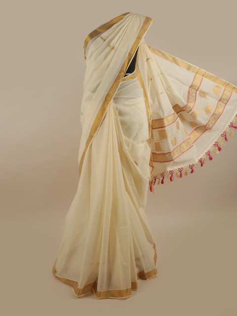

Pothys Off White & Cream-Coloured Pure Cotton Kasavu Saree