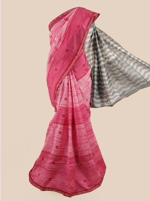 

Pothys Pink & Grey Striped Saree