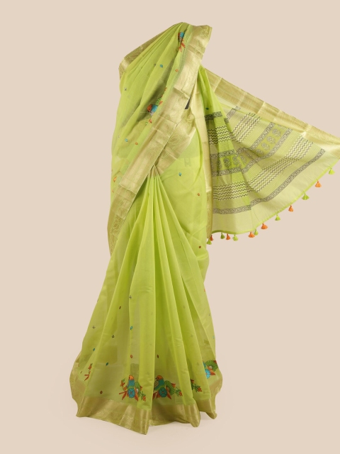 

Pothys Green & Blue Ethnic Motifs Chanderi Cotton Saree