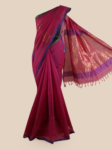 

Pothys Magenta & Gold-Toned Ethnic Motifs Silk Cotton Saree