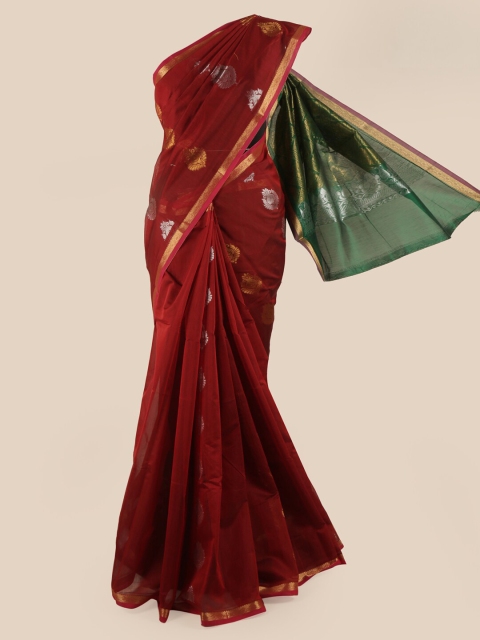 

Pothys Red & Gold-Toned Ethnic Motifs Silk Cotton Saree