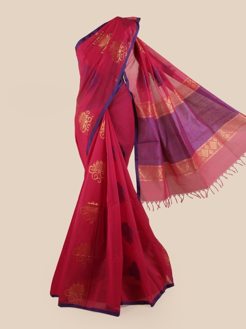 

Pothys Pink & Gold-Toned Floral Silk Cotton Saree