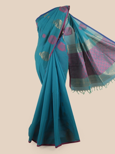 

Pothys Blue & Pink Floral Silk Cotton Saree