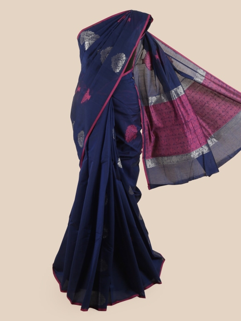 

Pothys Navy Blue & Pink Ethnic Motifs Silk Cotton Saree