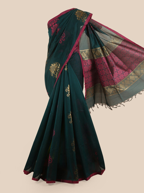

Pothys Green & Gold-Toned Ethnic Motifs Silk Cotton Saree