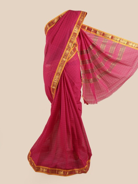 

Pothys Pink & Gold-Toned Checked Pure Cotton Saree