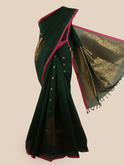 

Pothys Green & Gold-Toned Ethnic Motifs Silk Cotton Saree