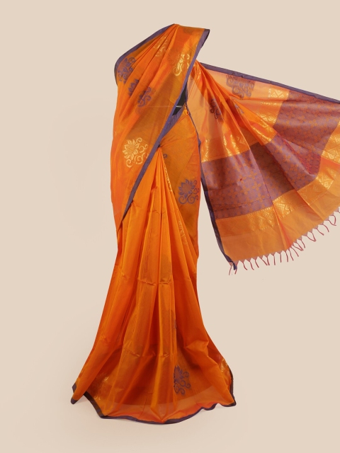 

Pothys Orange & Blue Ethnic Motifs Zari Silk Cotton Saree