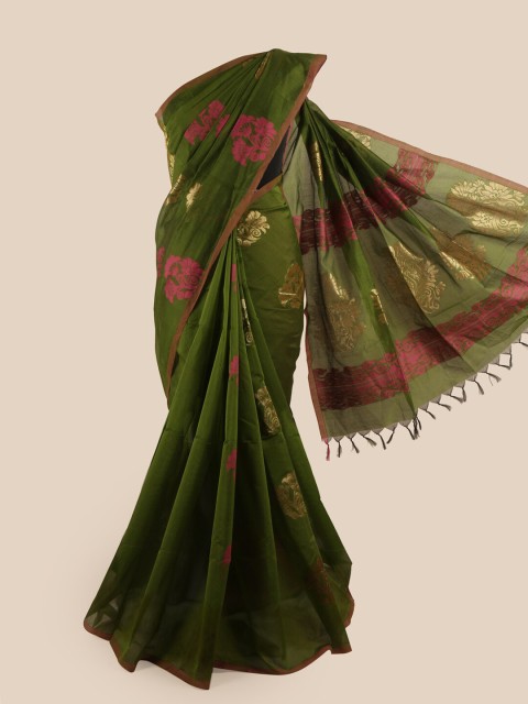 

Pothys Green & Pink Ethnic Motifs Zari Silk Cotton Saree