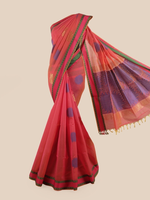 

Pothys Peach-Coloured & Purple Ethnic Motifs Zari Silk Cotton Saree