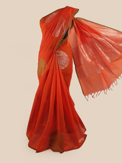 

Pothys Orange & Gold-Coloured Ethnic Motifs Zari Silk Cotton Saree