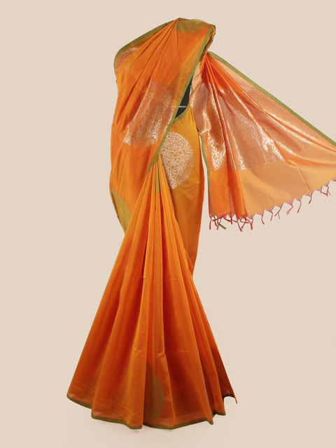 

Pothys Orange & Green Ethnic Motifs Zari Silk Cotton Saree