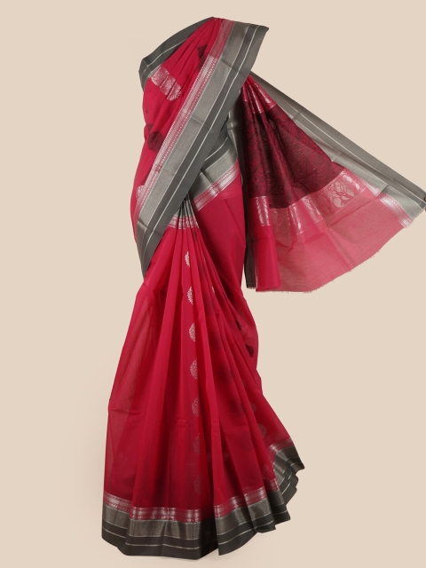 

Pothys Magenta & Silver-Coloured Ethnic Motifs Zari Silk Cotton Saree