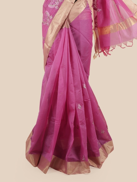 

Pothys Pink & Gold-Coloured Ethnic Motifs Embroidered Silk Cotton Saree
