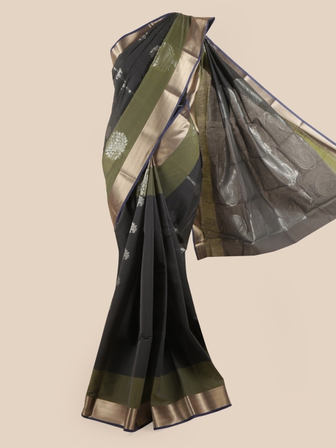 

Pothys Grey & Green Ethnic Motifs Zari Silk Cotton Saree
