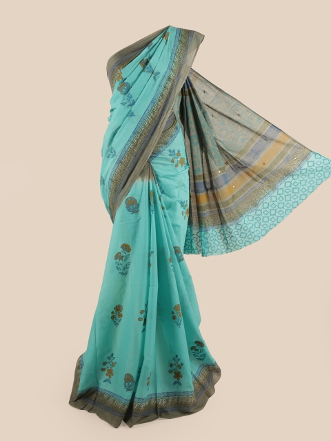 

Pothys Green & Grey Floral Printed Pure Cotton Saree