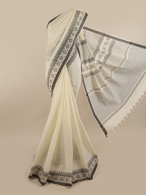 

Pothys Off White & Grey Pure Cotton Kasavu Saree