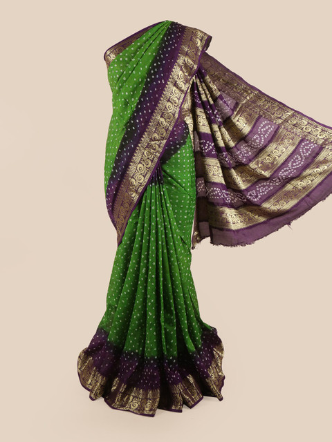 

Pothys Green & Purple Bandhani Zari Art Silk Saree