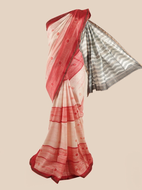 

Pothys Red & Grey Geometric Printed Zari Saree
