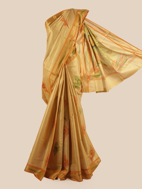 

Pothys Gold-Coloured & Orange Ethnic Motifs Zari Pure Cotton Saree