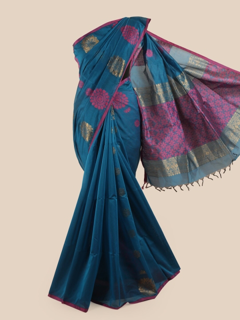 

Pothys Blue & Pink Ethnic Motifs Zari Silk Cotton Saree