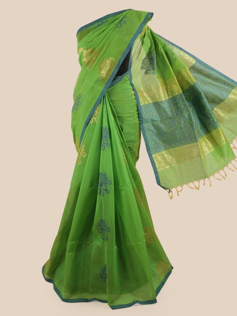 

Pothys Green & Blue Ethnic Motifs Zari Silk Cotton Saree