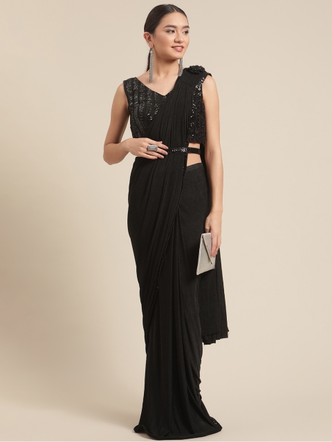 

Grancy Black Sequinned Ready to Wear Poly Georgette Saree with Blouse
