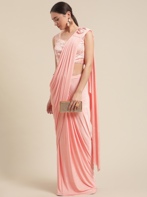 

Grancy Peach-Coloured Embroidered Ready to Wear Saree