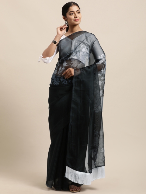 

Mitera Black & White Floral Organza Saree