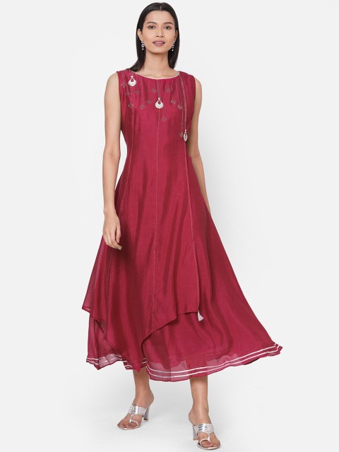 

ZOLA Women Maroon Embroidered Anarkali Kurta
