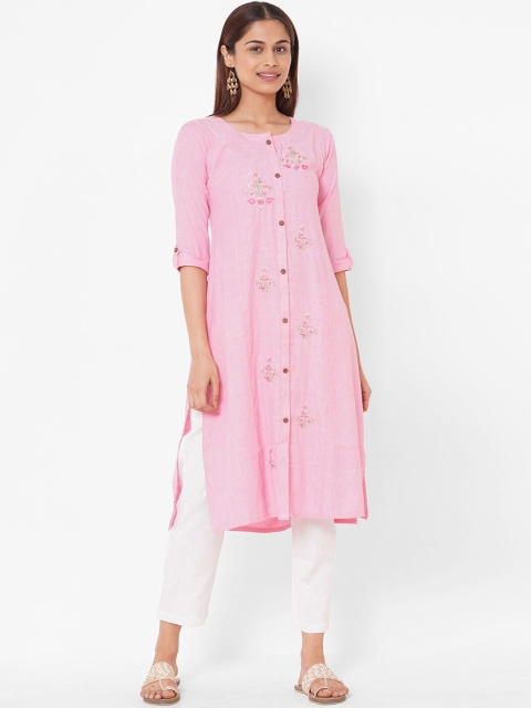 

ZOLA Women Pink Floral Embroidered Thread Work Kurta