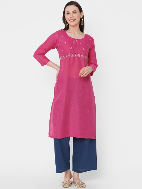 

ZOLA Women Pink Yoke Design Thread Work Kurta