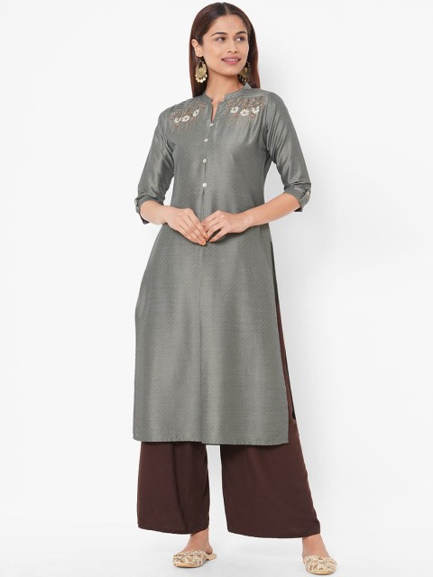 

ZOLA Women Grey Thread Work Kurta