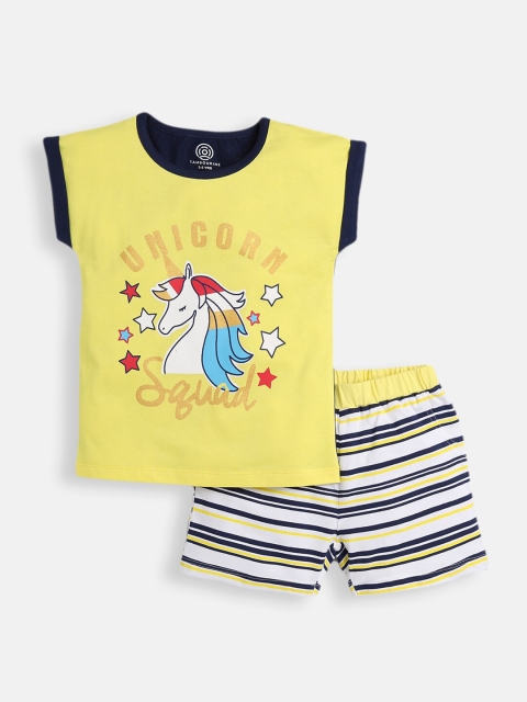 

TAMBOURINE Girls Yellow & Black Printed Co-ord Set