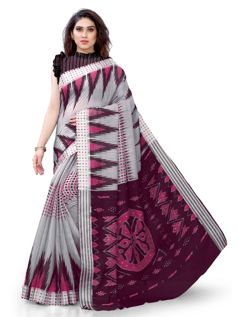 

KALINI Grey & Purple Geometric Printed Saree