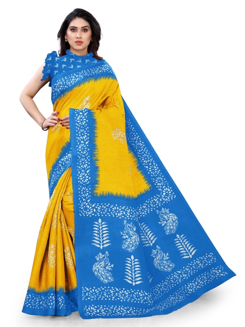 

KALINI Yellow & Blue Ethnic Motifs Art Silk Saree