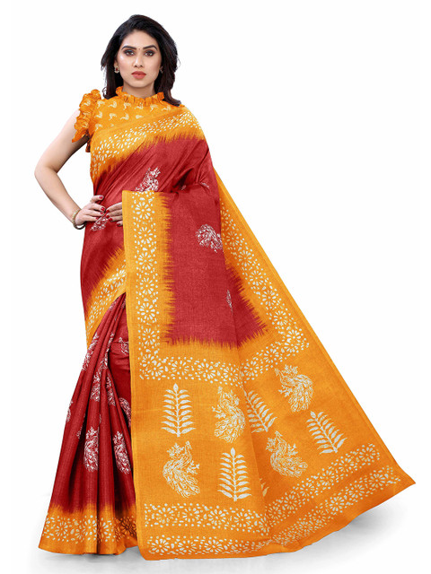 

KALINI Red & Orange Ethnic Motifs Art Silk Saree