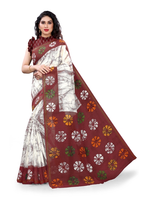 

KALINI Off White & Maroon Abstract Printed Saree