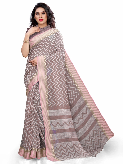 

KALINI Pink & Grey Chevron Printed Saree