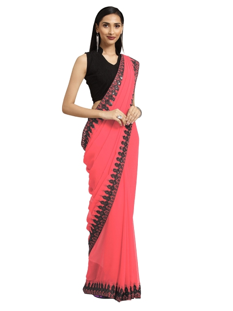 

KALINI Pink & Black Embroidered Border Saree