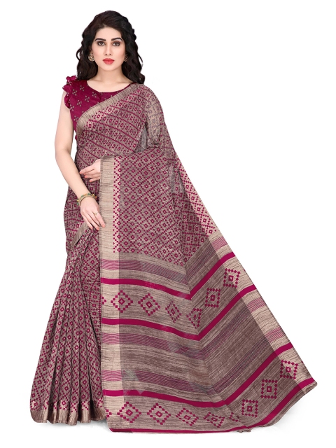 

KALINI Beige & Pink Geometric Printed Saree