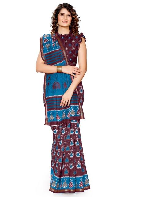 

KALINI Burgundy & Blue Ethnic Motifs Printed Saree