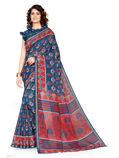 

KALINI Navy Blue & Red Ethnic Motifs Printed Saree
