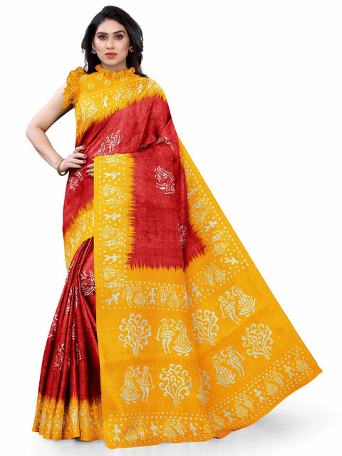 

KALINI Red & Yellow Ethnic Motifs Art Silk Saree