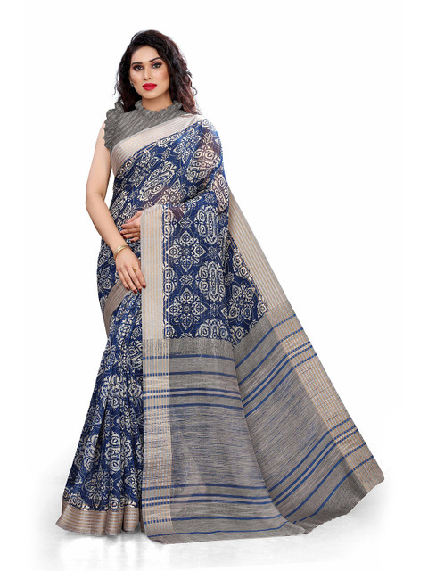 

KALINI Blue & White Ethnic Motifs Printed Saree
